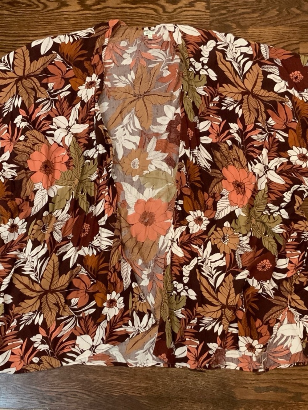 aerie Floral Kimono Cardigan in Rust and Cream